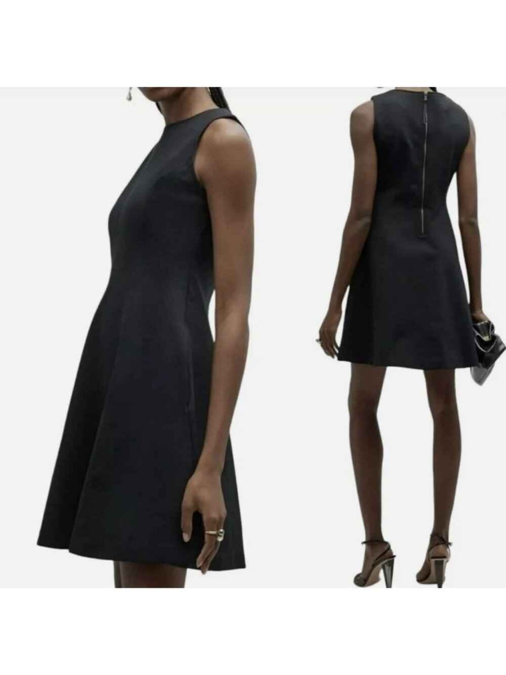 Spanx Perfect Fit Flare Black Ponte Stretch Dress Pockets Large New - Picture 3 of 8